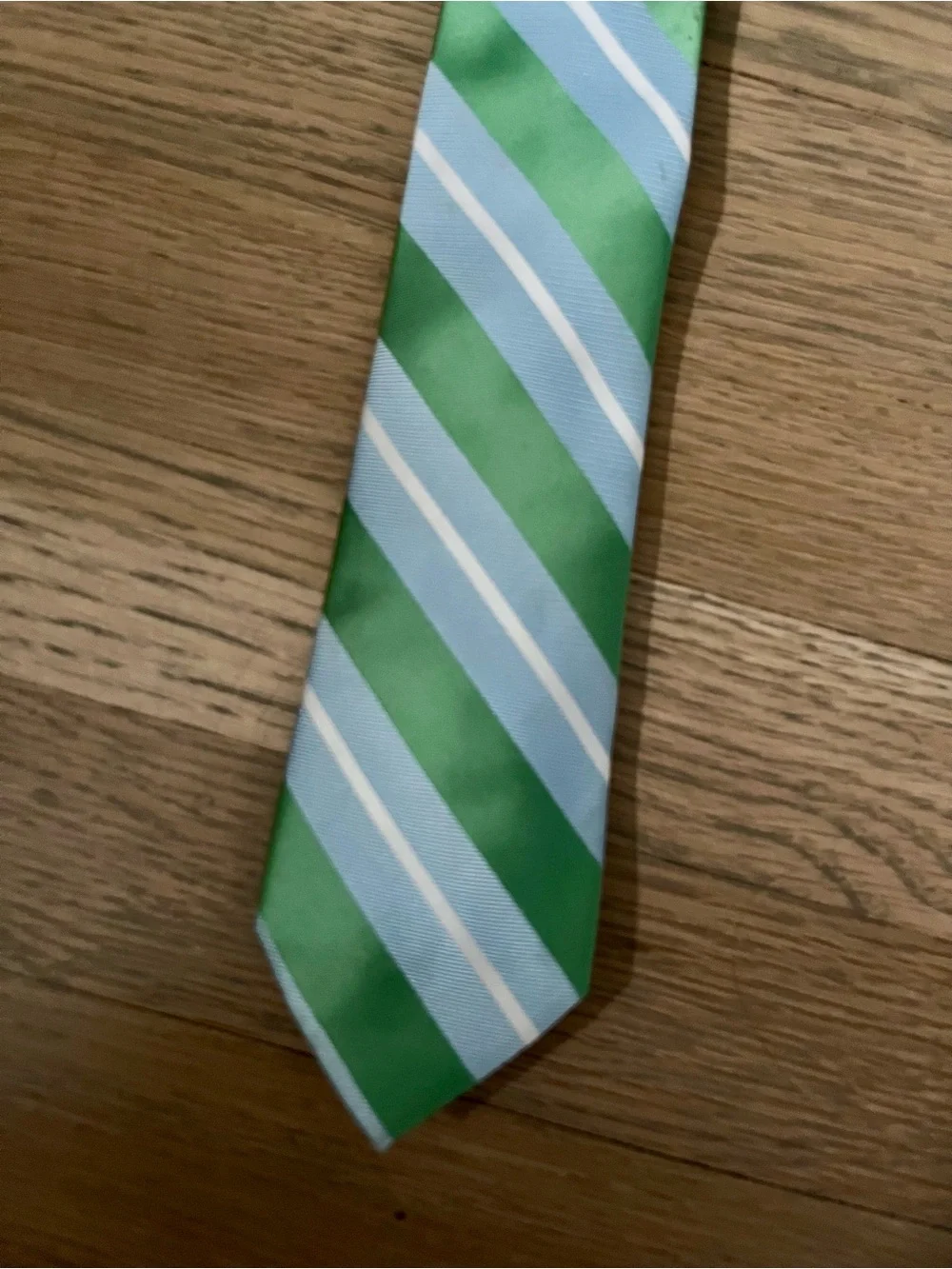 The Children’s Place Classic Striped Green and Light Blue Tie. Size 8-14.